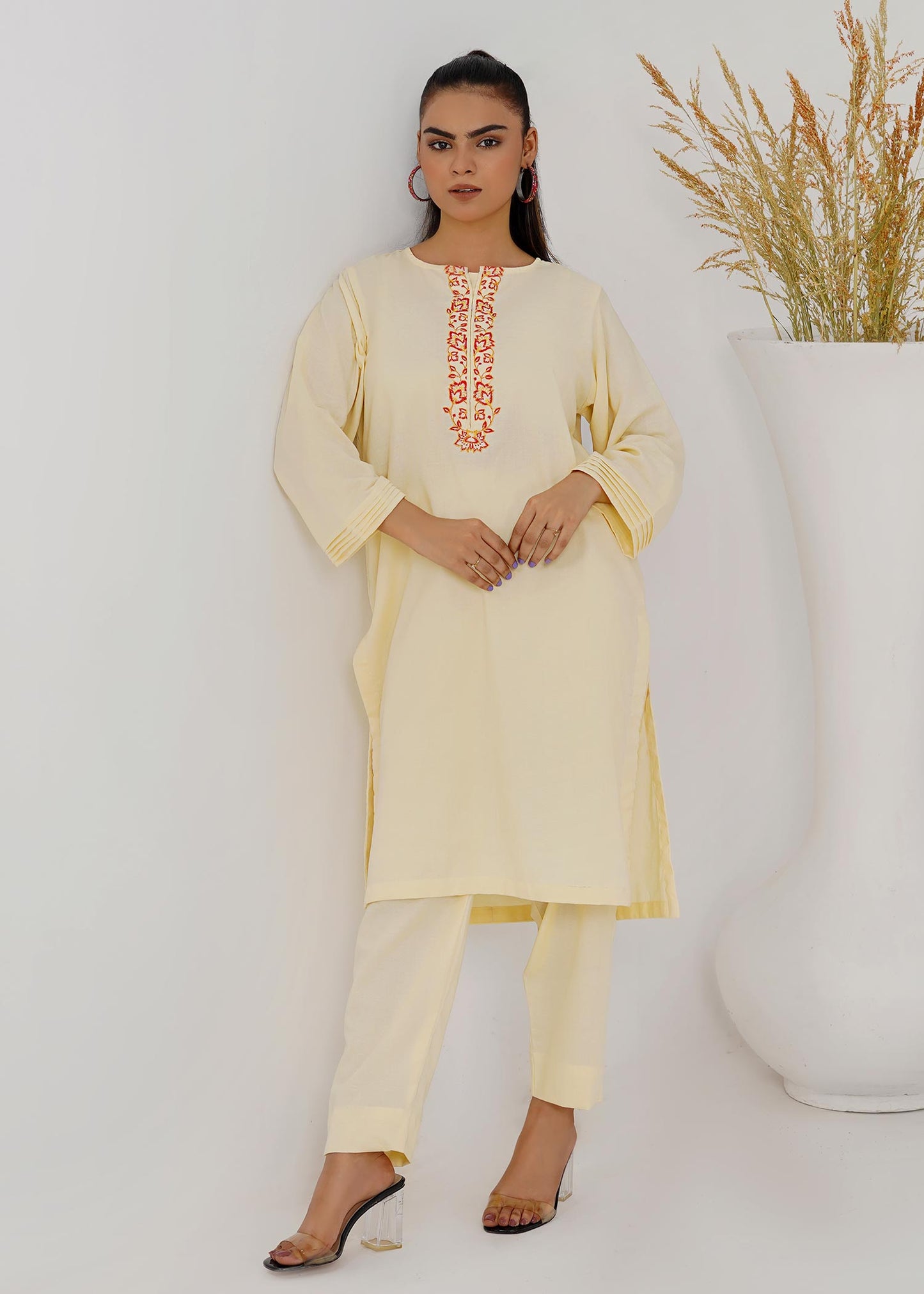 Cotton Shembray  Embroidered Co-Ord Set