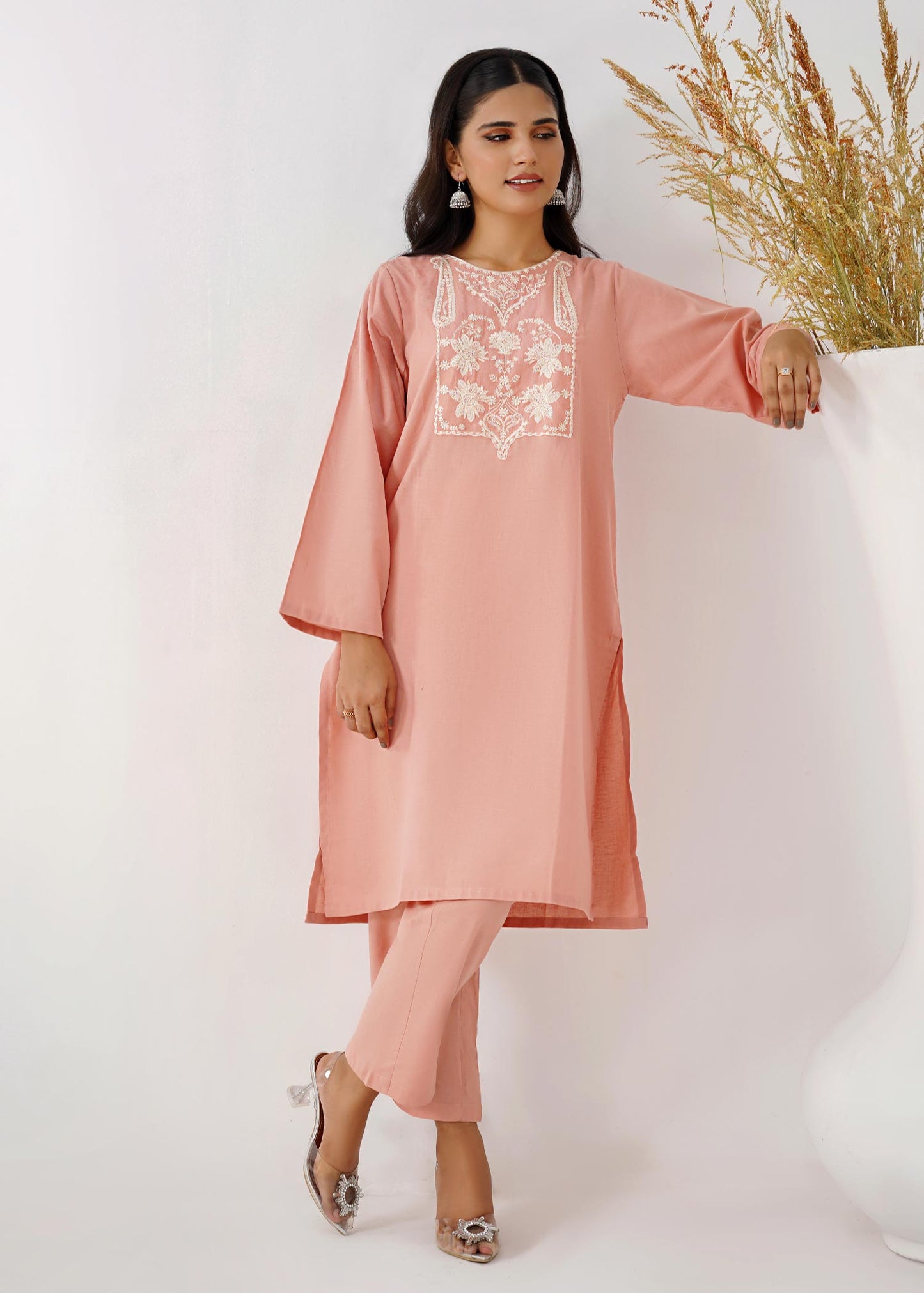 Cotton Shembray  Embroidered Co-Ord Set