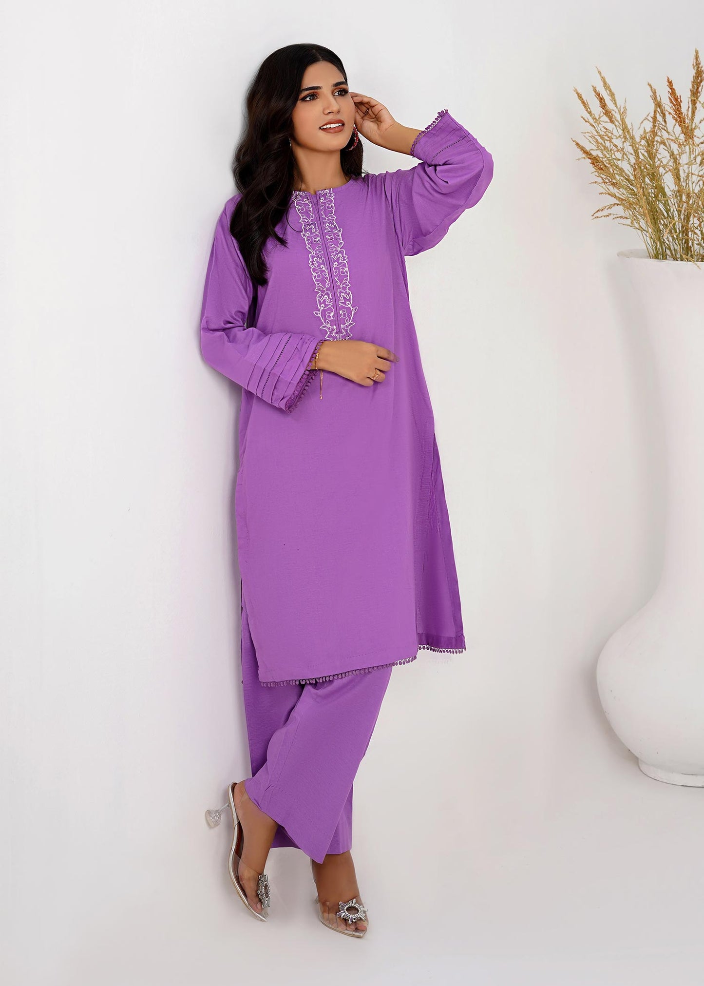 Cotton Shembray  Embroidered Co-Ord Set